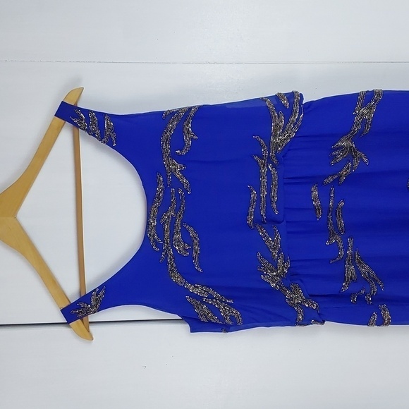 Romeo & Juliet Cobalt Blue W/ Black Silver BEADING Artsy abstract Dress Sz.M - Picture 5 of 9